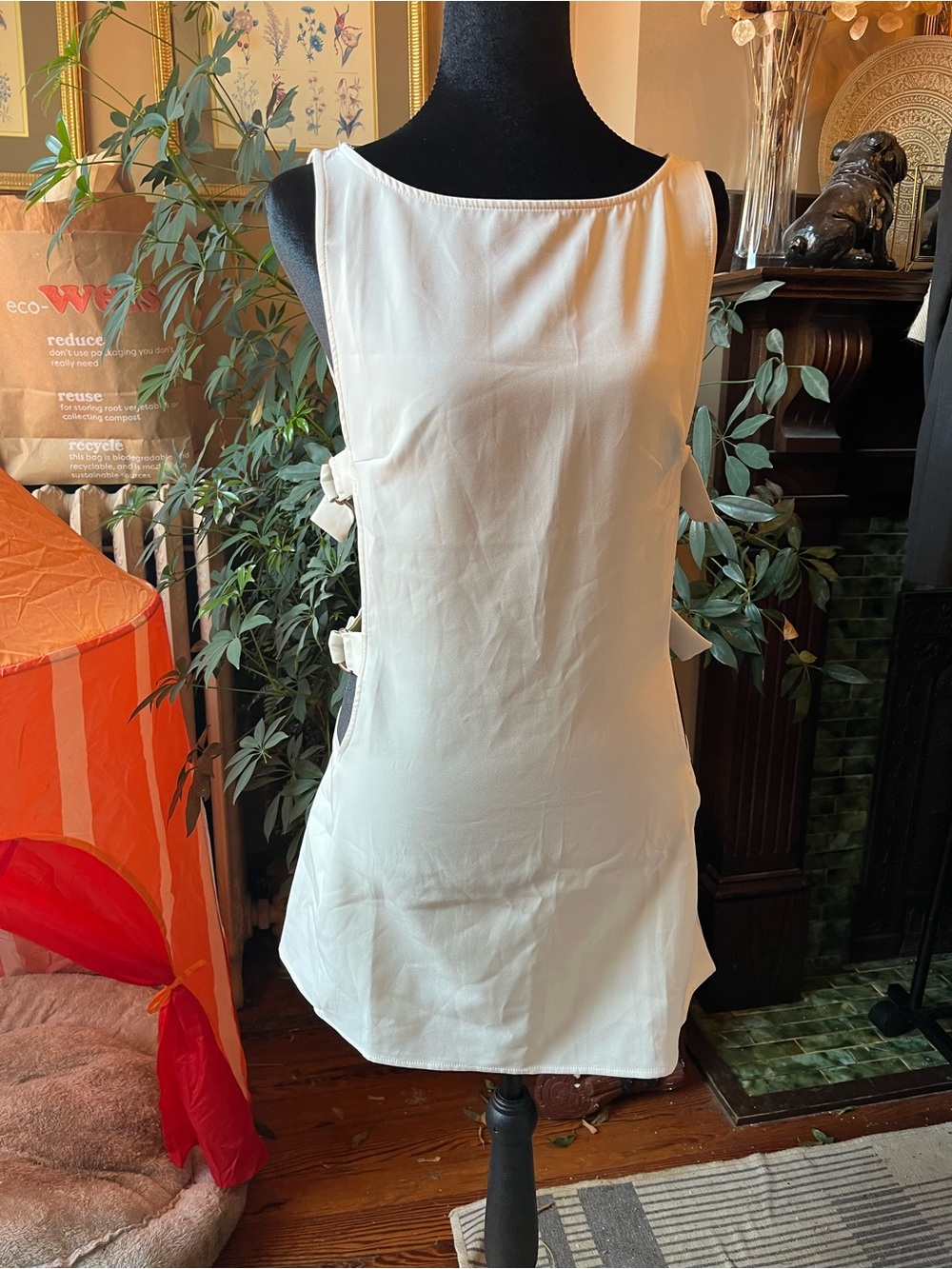 Peppermayo White Sleeveless Mini Dress with Side Tie Accents